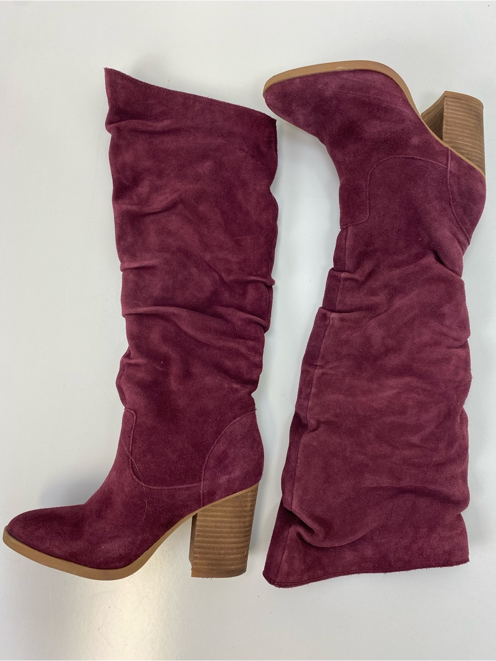 Nine West Burgundy Suede Over-The-Knee Slouch Boots
